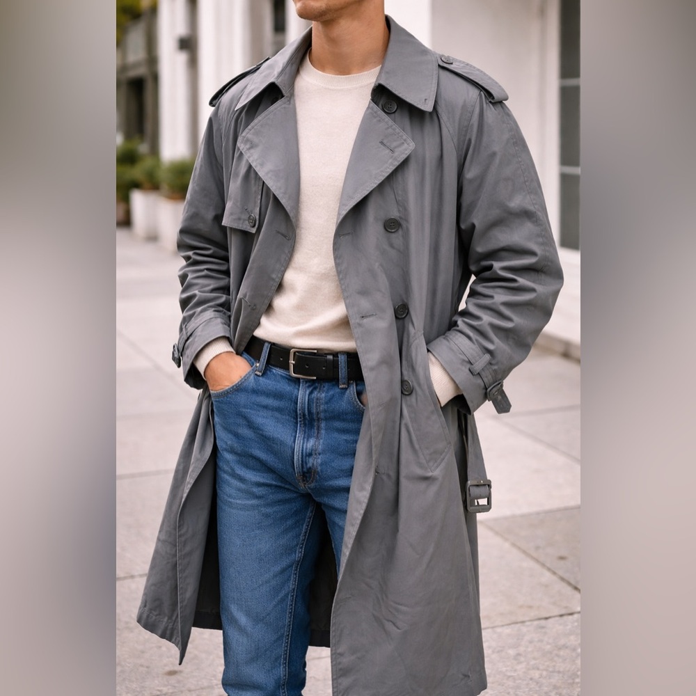 Vintage Moores Grey Trench Coat Belted | Classic Minimalist Timeless‎ Outerwear